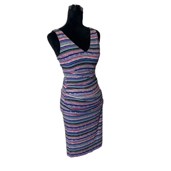 Nicole Miller Collection Wren Jungle Multicolored Striped Tuck Dress Size Small - Picture 6 of 16